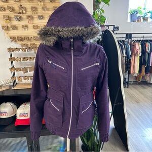 Burton Dryride Women's Purple Hooded Jacket with Faux Fur Trim